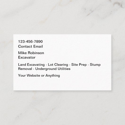 Construction Excavating Services Visitenkarte (Rückseite)