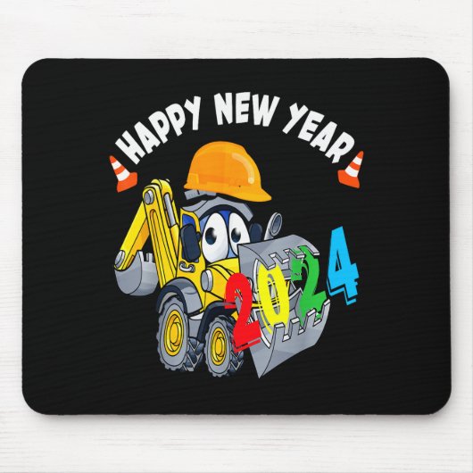 Construction Excavator Happy New Year 2024 For Boy Mousepad (Vorne)