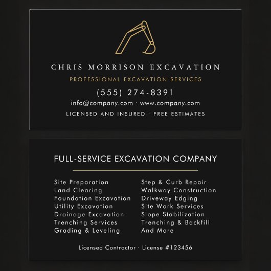 Construction Excavator Heavy Equipment Services Visitenkarte