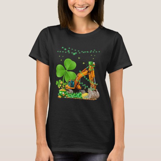 Construction Excavator St Patricks Day Boys Girls  T-Shirt (Vorderseite)