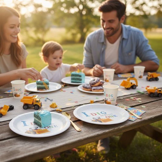 Construction first Birthday I Dig Being One Pappteller