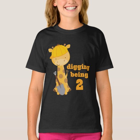 Construction Giraffe Niedliche Jungen 2. Geburtsta T-Shirt (Vorderseite)
