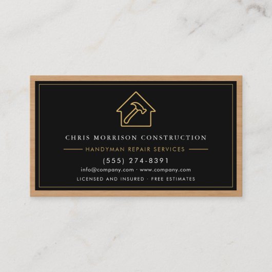 Construction & Handyman QR Code Wood Visitenkarte (Vorderseite)