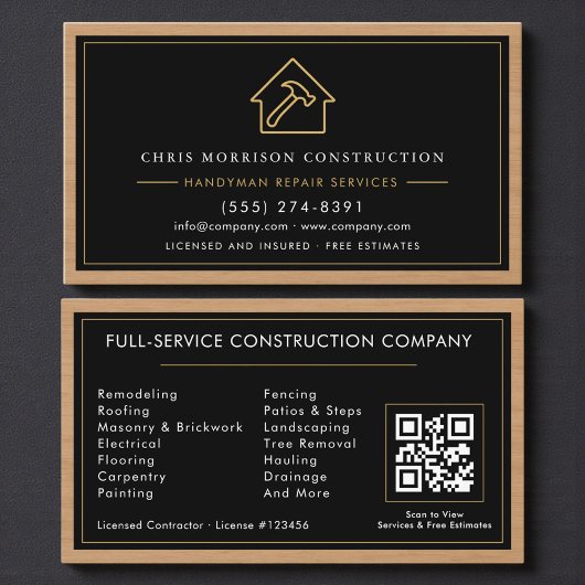 Construction & Handyman QR Code Wood Visitenkarte