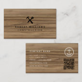 Construction Handyman Tools QR Code Wood Visitenkarte (Vorne/Hinten)