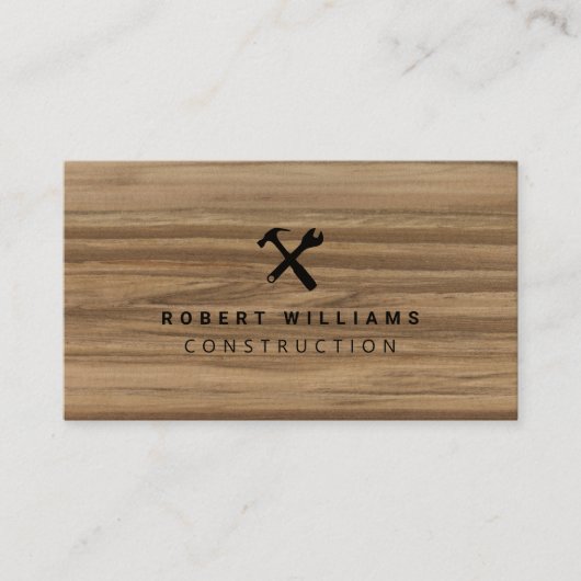 Construction Handyman Tools QR Code Wood Visitenkarte (Vorderseite)