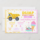 Construction & Ice Cream Joint Birthday Invitation Einladung (Vorderseite)