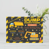 Construction Joint Birthday Invitation Siblings Einladung (Stehend Vorderseite)