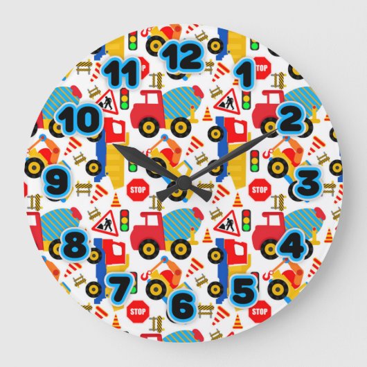 Construction Kids Round (Large) Wall Clock Große Wanduhr (Vorderseite)