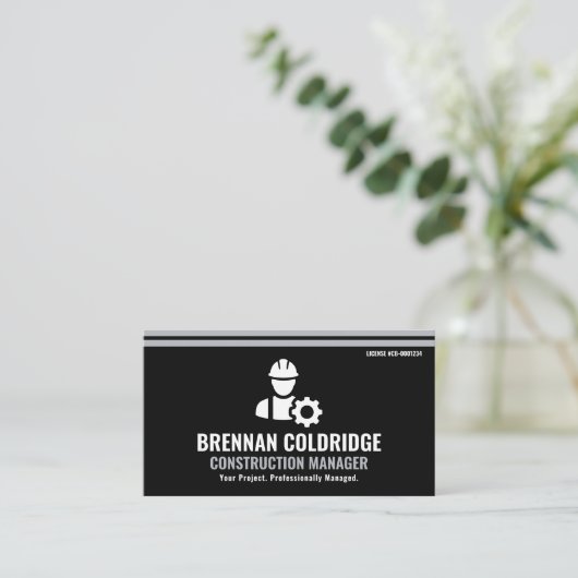 Construction Manager Modern Black & Silver Visitenkarte (Stehend Vorderseite)