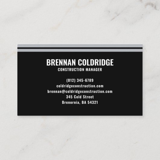 Construction Manager Modern Black & Silver Visitenkarte (Rückseite)