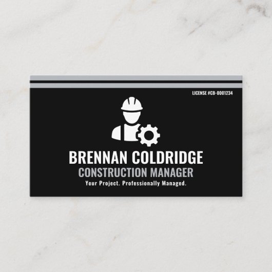 Construction Manager Modern Black & Silver Visitenkarte (Vorderseite)
