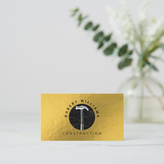 Construction Metal QR Code Black Metallic Gold Visitenkarte (Stehend Vorderseite)