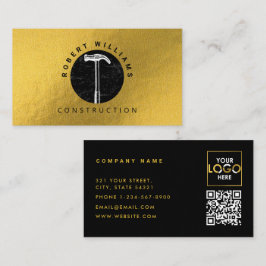 Construction Metal QR Code Black Metallic Gold Visitenkarte