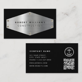 Construction Metal QR Code Black Metallic Silver Visitenkarte