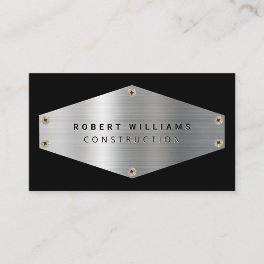 Construction Metal QR Code Black Metallic Silver Visitenkarte (Vorderseite)