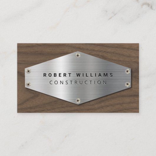 Construction Metal QR Code Metallic Silver Wood Visitenkarte (Vorderseite)