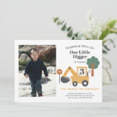 Construction Our Little Digger 3nd Birthday Party Einladung (Stehend Vorderseite)