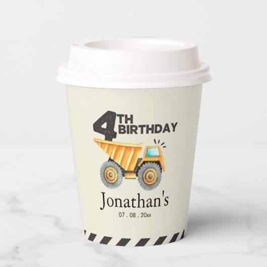 Construction Party Birthday Boy 4th Years Pappbecher (Rückseite)