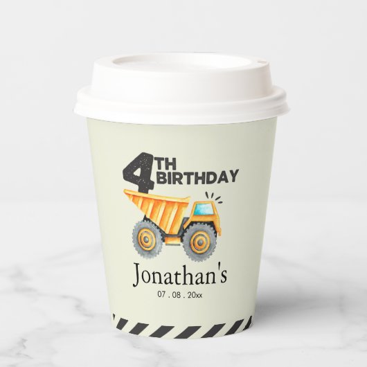 Construction Party Birthday Boy 4th Years Pappbecher (Vorderseite)