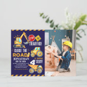 Construction Party for 4th Birthday Boy Einladung (Stehend Vorderseite)