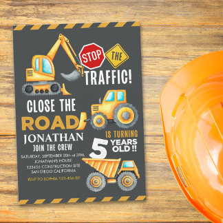 Construction Party for 5th Birthday Boy Einladung