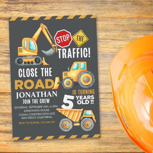 Construction Party for 5th Birthday Boy Einladung