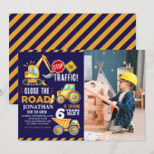 Construction Party for 6th Birthday Boy Einladung (Vorne/Hinten)