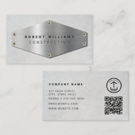 Construction QR Code Metallic Silver Concrete Visitenkarte