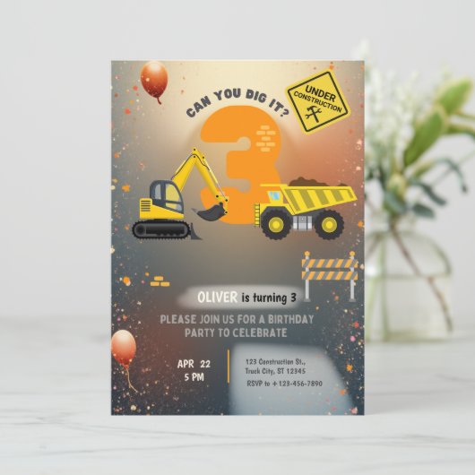 Construction Site Birthday Party Einladung (Stehend Vorderseite)