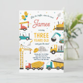 Construction Site Dump Truck Digger Birthday Party Einladung (Stehend Vorderseite)