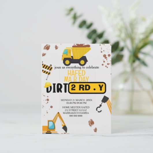 Construction Theme 3rd Birthday Invitation Dirty 3 Einladung (Stehend Vorderseite)