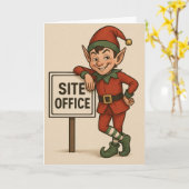 Construction theme Christmas card Elf leaning  Karte (Gelbe Blume)