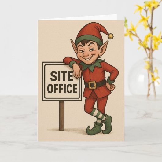 Construction theme Christmas card Elf leaning  Karte (Gelbe Blume)