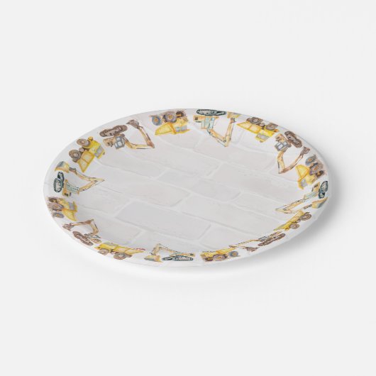 Construction Themed Children's Birthday Pappteller (Schrägansicht)