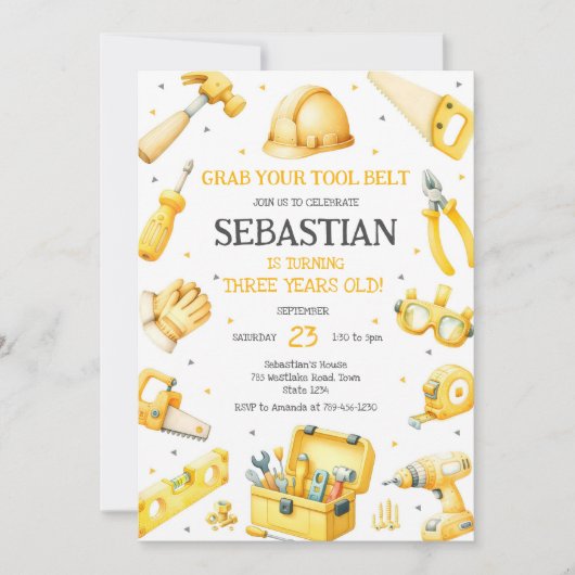 Construction Tools Birthday Invitation Einladung (Vorderseite)