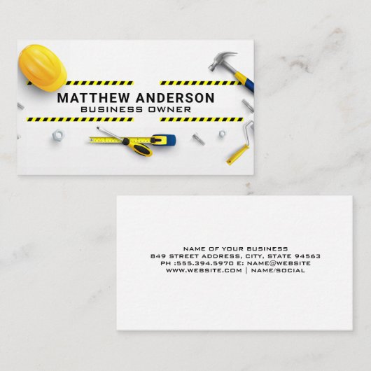 Construction Tools Laid out | Blue Collar Visitenkarte (Vorne/Hinten)
