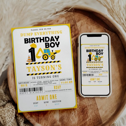 Construction Truck 1st Birthday | Kids Birthday Einladung