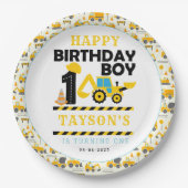 Construction Truck 1st Birthday | Kids Party Pappteller (Vorderseite)