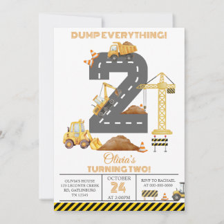 Construction Truck 2nd Birthday Invitation Einladung
