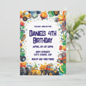 Construction Truck Birthday Invitation Watercolor Einladung (Stehend Vorderseite)