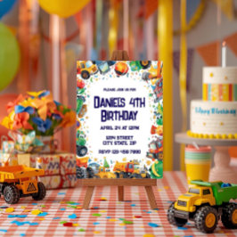 Construction Truck Birthday Invitation Watercolor Einladung