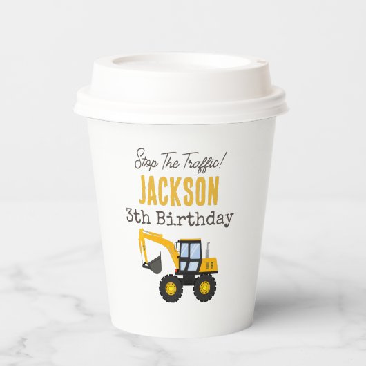 Construction Truck Birthday | Personalized Décor Pappbecher (Vorderseite)