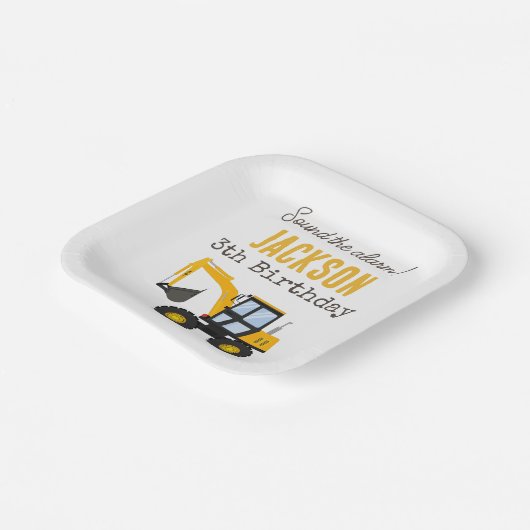 Construction Truck Birthday | Personalized Décor Pappteller (Gewinkelt)