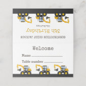 Construction Truck Birthday | Personalized Décor Platzkarte (Außenseite Aufgefaltet)