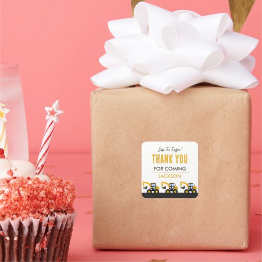 Construction Truck Birthday | Personalized Décor Quadratischer Aufkleber (Party)