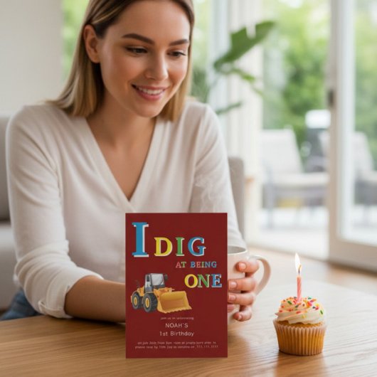 Construction Truck 'I Dig Being One' Birthday  Einladung