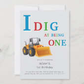 Construction Truck 'I Dig Being One' Birthday Einladung (Vorderseite)