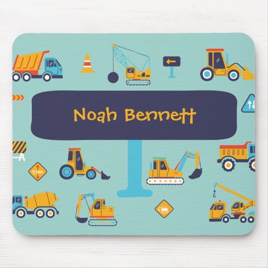 Construction Truck Mouse Pad for Kids with Name Mousepad (Vorne)