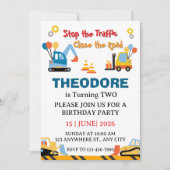 Construction Truck Vehicles Boys 2nd Birthday Einladung (Vorderseite)